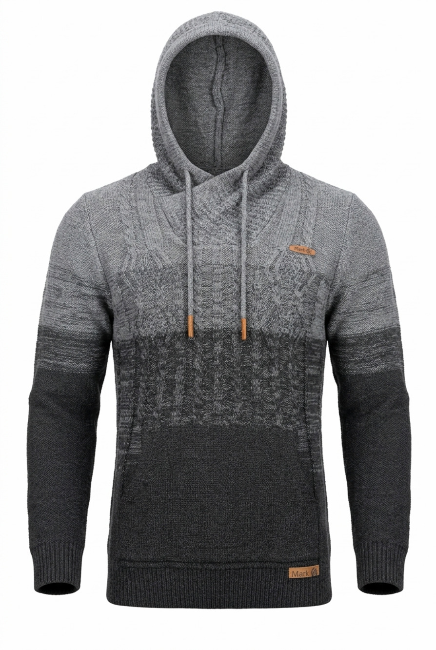 Mark G Cristian Andres Mens M Ombre Cable Knit Pullover Hoodie Sweater Gray
